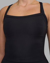 Woman wearing Flame Ribbed Tank - Black Model:Phoebe | Size:S