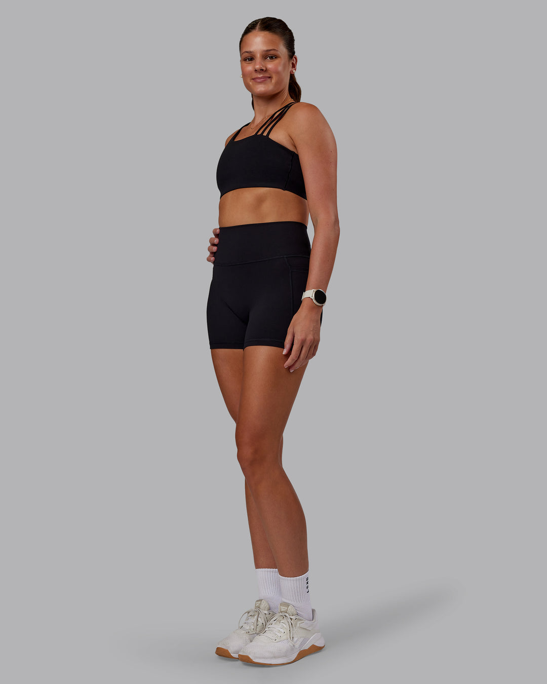 Woman wearing Galvanise Sports Bra 2.0 - Black | Model:Phoebe | Size:S